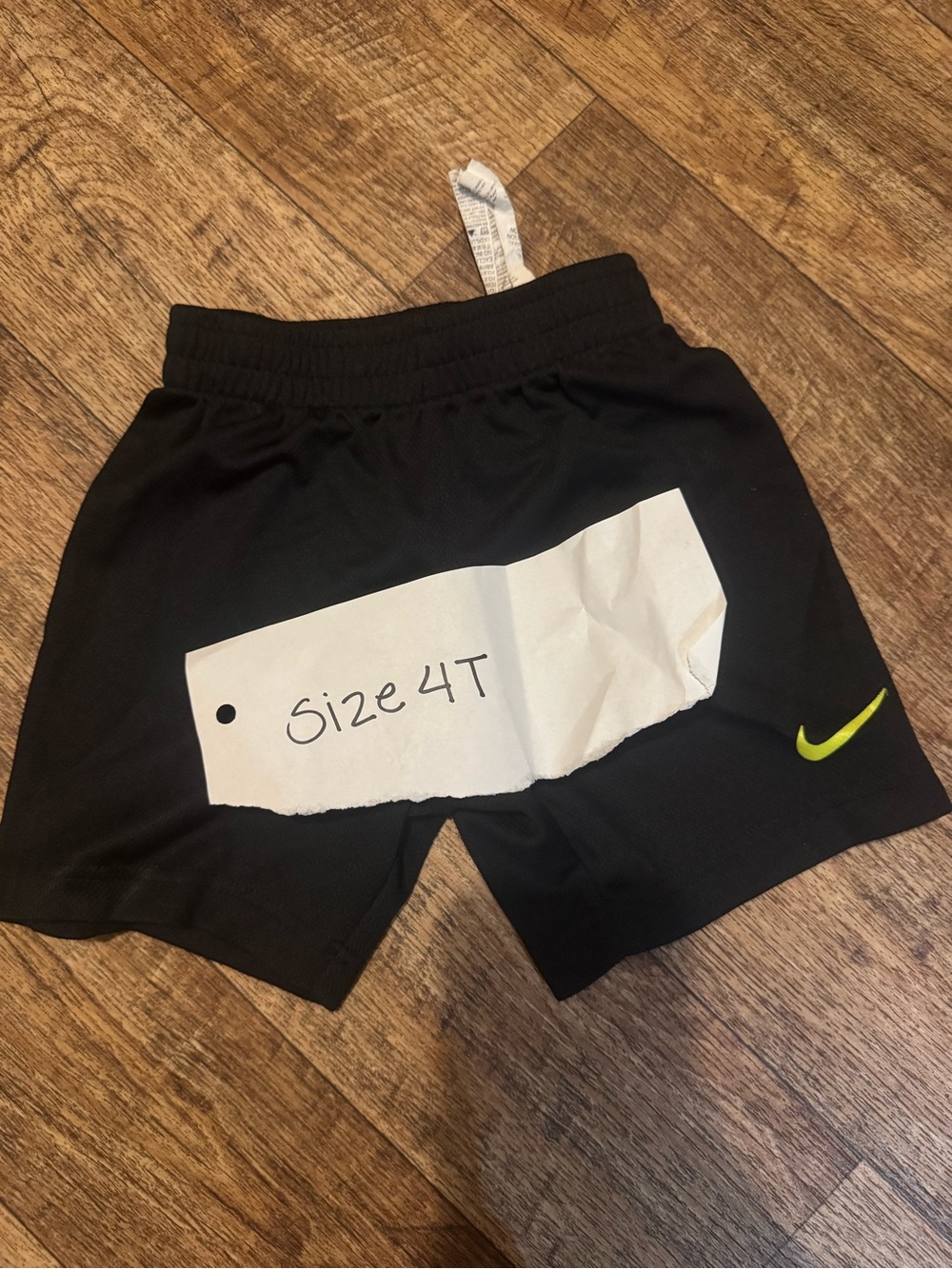 Nike Black Kids Athletic Shorts with Lime Swoosh